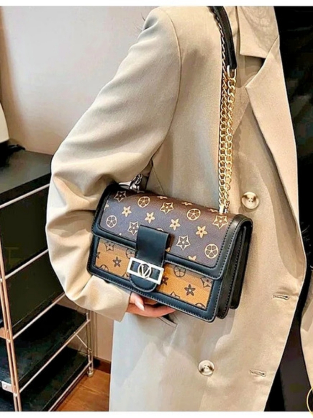 Monogram Shoulder Bag in Brown & Black Like New